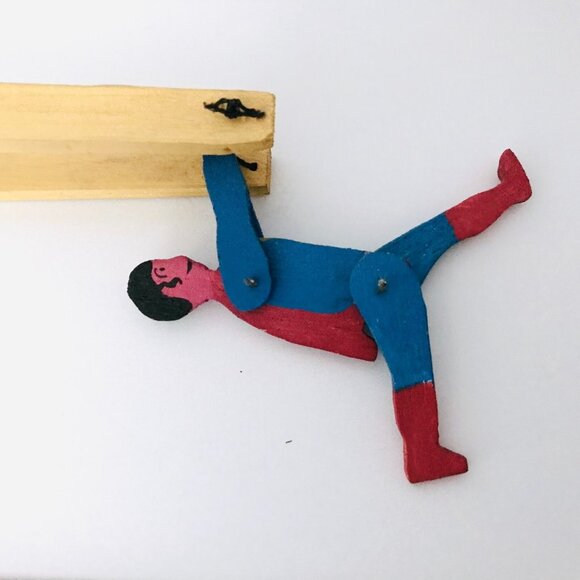 Vintage Handmade Wooden Flip Toy Artisan Folk Art Superhero Character Toy - Picture 6 of 11